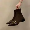 2026 Nuevas Botas de Tobillo de Moda Estilo Francés Temperamento Celebridad de Internet Más Vendidas Temporada de Primavera y Otoño Botas Pequeñas para Mujer Punta Fina Botas Adelgazantes