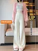 Nova coleção de outono e inverno estilo coreano: Calças pantalona de alta qualidade, com corte solto, macias e confortáveis para mulheres, apresentando um design relaxado e fluido com malha no comprimento do chão