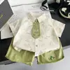 Conjunto Nuevo de Camisa de Manga Corta Estilo Coreano para Niños Verano, Conjunto de Dos Piezas Delgado Fresco Elegante de Dibujos Animados para Bebé con Cuello