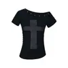 Camiseta Diagonal con Escote Bardot Estilo Chica Picante Y2K, Ajustada, Diseño que Ceñe la Cintura, Decoración de Pedrería y Patrón de Cruz, Nuevo Modelo Transfronterizo Primavera/Verano 2026