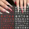 Adesivos de Unha Artística Transfronteiriços Novos Recém-Casados Casamento Caractere Chinês Coração Vermelho Prata Adesivos de Unha Adesivos Atacado
