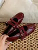 Primer Encuentro Jifa Francés Elástico Cruzado Hebilla de Metal Zapatos Planos Clásico Retro Academia Ballet Punta Redonda Poco Profundos