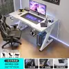 Escritorio de computadora de madera maciza con textura de fibra de carbono de dos secciones, mesa para gaming y e-sports, adecuado para estudio en casa, escritura y uso de oficina