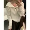 Suéter Juvenil de Lana 100% para Mujer, Estilo Nuevo Otoño/Invierno, Cuello Grande, Corte Holgado, Estilo Coreano, Rayado, Suéter Suave de Punto Cachemir