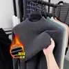 Suéter de cuello alto medio al por mayor transfronterizo para hombre en otoño e invierno, forro de polar de hurón, engrosado, color liso, cálido, tejido, camisa base para hombre