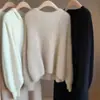 Suéter Corto de Cachemira para Mujer, Otoño/Invierno 2026, Versátil, Cuello Redondo, Corte Holgado, Estilo Europeo, Suéter Suave de Base de Lana