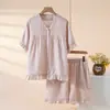 Cardigan de Crepé de Algodón Puro Floral para Mujer de Primavera y Otoño Ropa de Casa Suave Transpirable Cómodo Conjunto de Pijama