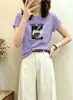 Fornecimento direto de camisetas de algodão canelado de 220g para mulheres da fábrica de origem, tops de manga curta slim fit para o verão, Treze Linhas de Guangzhou