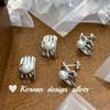 Pendientes de Diseño Nicho Coreano de Alta Gama Pendientes de Plata de Ley S925 Pendientes Rectangulares con Textura y Perla Versátiles para Mujer