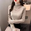 Camisa Base de Veludo com Gola Alta Meia-altura Feminina Outono e Inverno Nova Camiseta de Manga Longa Estilo Ocidental Top Ajustado