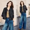 Chaqueta de Cuero Estilo Casual para Mujer 2025 Otoño Nuevo Diseño Chaqueta Corta de Cuero con Cuello Polo para Mujeres Petite