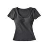 Camiseta de Verano Nueva para Mujer, Ajustada, Sexy, Expansión del Pecho, Hombro Derecho, Manga Corta, Camiseta Interior con Almohadilla en el Pecho y Corbata en U