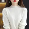 Suéter de Punto sin Costuras 100% Lana para Mujer, Nueva Camisa Base de Cuello Medio para Otoño e Invierno, Estilo para Viajar al Trabajo