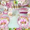 Comercio Exterior Rosa Ceja Unicornio Suministros para Fiesta de Cumpleaños Mantel Plato de Papel Bandera Banderín Set de Decoración