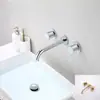 Grifo de Lavabo Empotrado en Pared de Latón, Grifo de Fregadero de Agua Fría y Caliente Embebido en Plata Cepillada, Grifo de Lavabo Estilo Minimalista
