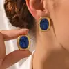 Brincos Quadrados Ovais de Aço Inoxidável 304 com Pedra Marrom Irregular e Madrepérola Novos Estilos Brincos de Aço Titânio Personalizados Brincos de Alta Qualidade