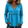 2026 Verão Novo Estilo Europeu e Americano Solto Gola V Franjada Manga Longa Camiseta Cor Sólida Casual Top Camisa Cross-border Roupas Femininas