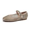 Fonte de Sapatos Femininos: Artesanato Exquisito ~ Sapatos Mary Jane de Malha de Bico Quadrado com Strass e Pérolas Completos, Sapatos de Vovó