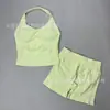 Conjunto de Top Halter Deportivo Dfyne Alta Elasticidad Sexy Ropa Deportiva Fitness para Mujer Shorts de Cintura Alta Levanta Glúteos
