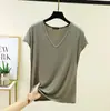 Camiseta de Verão Modal com Decote V Sem Mangas para Mulheres, Nova Cor Sólida Simples Solta Casual Plus Size Top Elástico