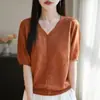 Novos Estilos Primavera e Verão 2025 Decote V Tencel Manga Curta Feminino Soltinho, Emagrecedor, Fashion, Casual e Versátil Tops e Camisetas