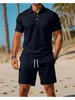 Conjunto de camisa polo masculina de verão novo para comércio exterior transfronteiriço, terno de moda versátil casual esportivo de manga curta slim fit para homens