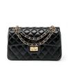 Nova Bolsa de Ombro Versátil, Pequena Bolsa de Mão Acolchoada Estilo Chanel com Corrente, Bolsa Quadrada Pequena Transversal de Couro Bovino de Primeira Camada