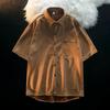Camisa de Cor Pura Estilo Hong Kong Outono Estilo Coreano Fina Solta Estudante Manga Curta Design Estilo Hong Kong Camisa Jaqueta de Nicho para Homens