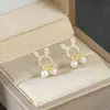 Pendientes Elegantes Dongdaemun Coreanos para Mujer Aguja de Plata S922 Diseño de Nicho Pendientes de Perla Conejo Pendientes de Lazo