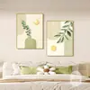 Jarrón de Arte Dormitorio Mesita de Noche Pintura Decorativa Madera Original Estilo Crema Líneas Abstractas Sala de Estar Comedor Combinación Pintura Colgante Vertical