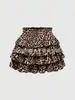 Minifalda de Camuflaje Estilo Americano Picante con Volantes Multicapa para Mujer, Estilo Y2K Cintura Alta Elástica Estilo Pastel Calle Mini Falda