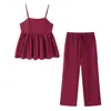 Zr Comercio Exterior Más Vendido al por Mayor 2025 Nuevo Conjunto de Moda Estilo Europeo y Americano: Top Camisola y Pantalones Casuales de Cintura Alta para Mujer