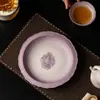 Soporte de Cerámica Púrpura Degradado Mate con Rosa Pintado a Mano para Tetera, para Uso en Casa, Bandeja Seca para Té, Accesorios para Ceremonia del Té, Bandeja para Bocadillos de Té