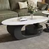Nova mesa de centro oval em pedra sinterizada de luxo leve estilo italiano para apartamentos pequenos, sala de estar moderna, uso doméstico simples, combinação de armazenamento de alta qualidade