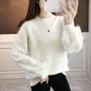 Suéter Feminino Outono/Inverno 2026 Novo Tricô Espesso Camisa Base Estilo Preguiçoso Solto Manga Bufante Top Interno