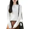 Outono Inverno 2026 Simples Gola Redonda Casual Quente Manga Longa Camada Base Top Suéter de Tricô Feminino Peça Única Sem Costura Top para Usar por Baixo