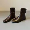 Botines elegantes de punta cuadrada 2026 para mujer con cremallera trasera, botines tobilleros nuevos de corte bajo con tacón grueso, otoño elásticos versátiles de moda media