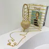 Bolso Mini Retro de Gama Alta Europeo y Americano con Borlas y Pedrería, Bolso Infantil con Cadena en Forma de Corazón, Bolso de Hombro Cruzado para la Noche para Mujer