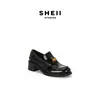 Mocassins pequenos dourados para mulheres, prontos para envio, novo estilo 2026, salto grosso, sapatilhas de calçar, sapatos pequenos de couro estilo britânico retrô