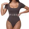 Body Sexy Cruzado de Cuello en U de una Pieza Alta Elasticidad Estilo Europeo y Americano Manga Corta Forma de Tanga Moldeador Corporal Control de Abdomen Body