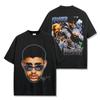 Camiseta de Manga Corta Estilo Retro Americano Transfronterizo con Estampado de Bad Bunny Suelta Resistente Cuello Redondo Sudadera con Capucha para Hombre