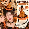 Tocado de Halloween Sombrero Mágico de Bruja Diadema Decoración de Maquillaje Diadema de Encaje Horquilla de Calabaza Accesorio para el Cabello de Fantasma