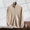 Nuevo Suéter de Cachemir 100% Puro Otoño e Invierno para Hombre, Grueso, Cuello Alto Medio, Bolsillo Doble, Chaqueta Cardigan con Cremallera Casual