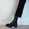 Botines de tacón alto sencillos de estilo francés con tacón grueso para mujer, otoño e invierno 2024, nuevos, con punta redonda, tacón grueso, elásticos y finos.