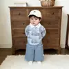 Conjunto de Ropa Infantil Estilo Coreano para Niños, Conjunto de Dos Piezas Camisa de Cuello con Cuadros Azules y Pantalones Anchos, Estilo Primavera y Otoño, Elegante y a la Moda para Bebés