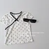 Camiseta de Manga Corta con Lunares y Lazo Estilo Coreano para Niñas Primavera 2026 Nueva Tendencia Camisa Base Empalmada