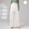 Roupas de Prática de Dança Clássica para Mulheres: Calça Comprida com Recorte em Tela, Calça Larga de Camada Dupla Fluida, Roupa Moderna para Dança Adulto