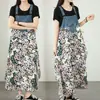Vestido de Verão 2026 Novo Estilo com Babados, Solto, Chiffon Estampado, Design em Jeans, Suspensório, Comprimento Médio