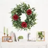 Corona Artificial Transfronteriza con Hojas de Eucalipto, Hojas de Bayas y Hojas de Dinero para Decoración de Puerta Principal del Hogar, Corona de Enredadera de Primavera y Verano