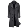 Cortavientos de moda de longitud media cruzado para hombre otoño/invierno 2026, abrigo de lana casual de talla grande para hombre